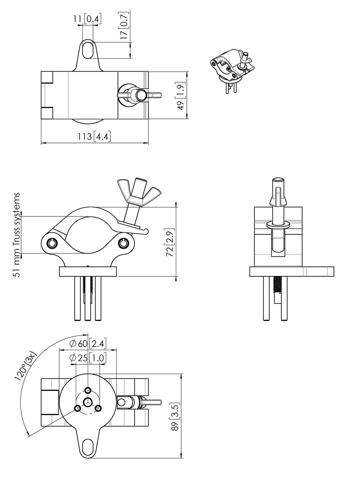 Vogel's PUC 1051 Traversenadapter PUC 24xx - Dimensions