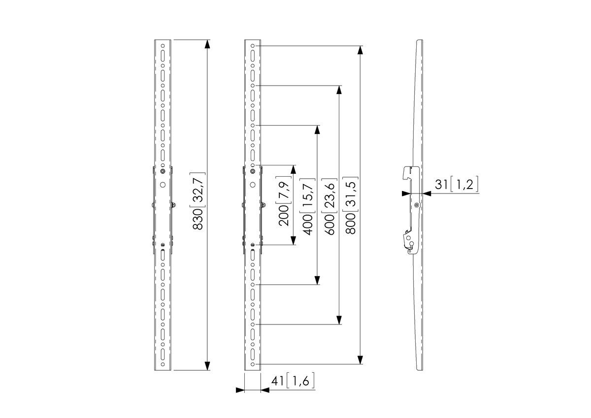 Vogel's PFS 3208 Display interface strips - Dimensions