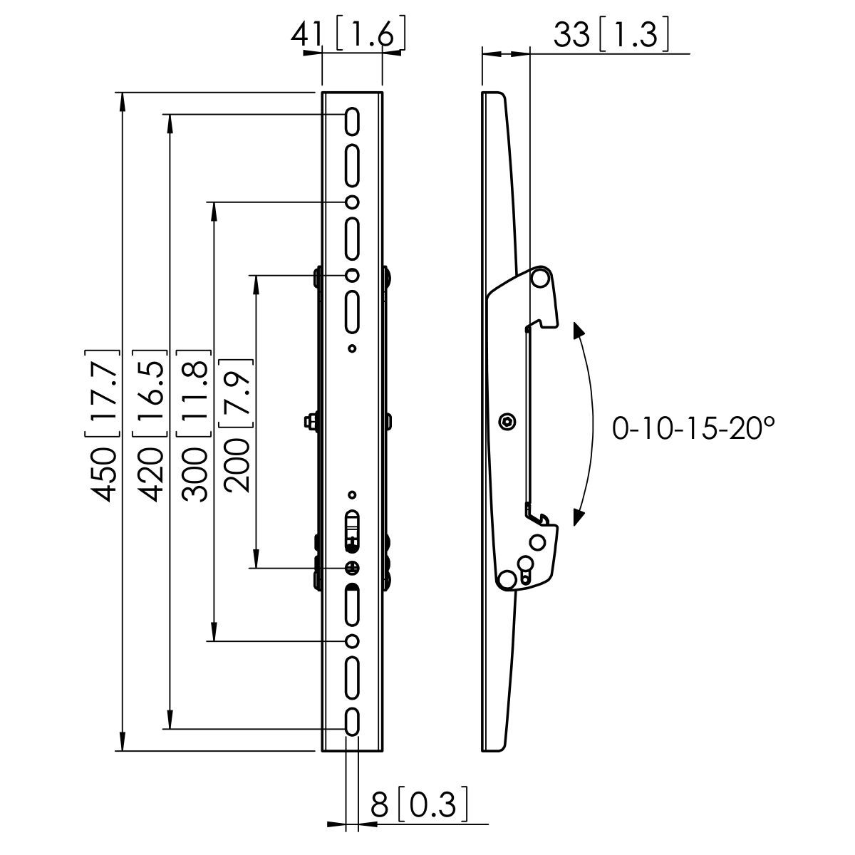 Vogel's PFS 3304 Bandas de interfaz vertical con inclinación - Dimensions
