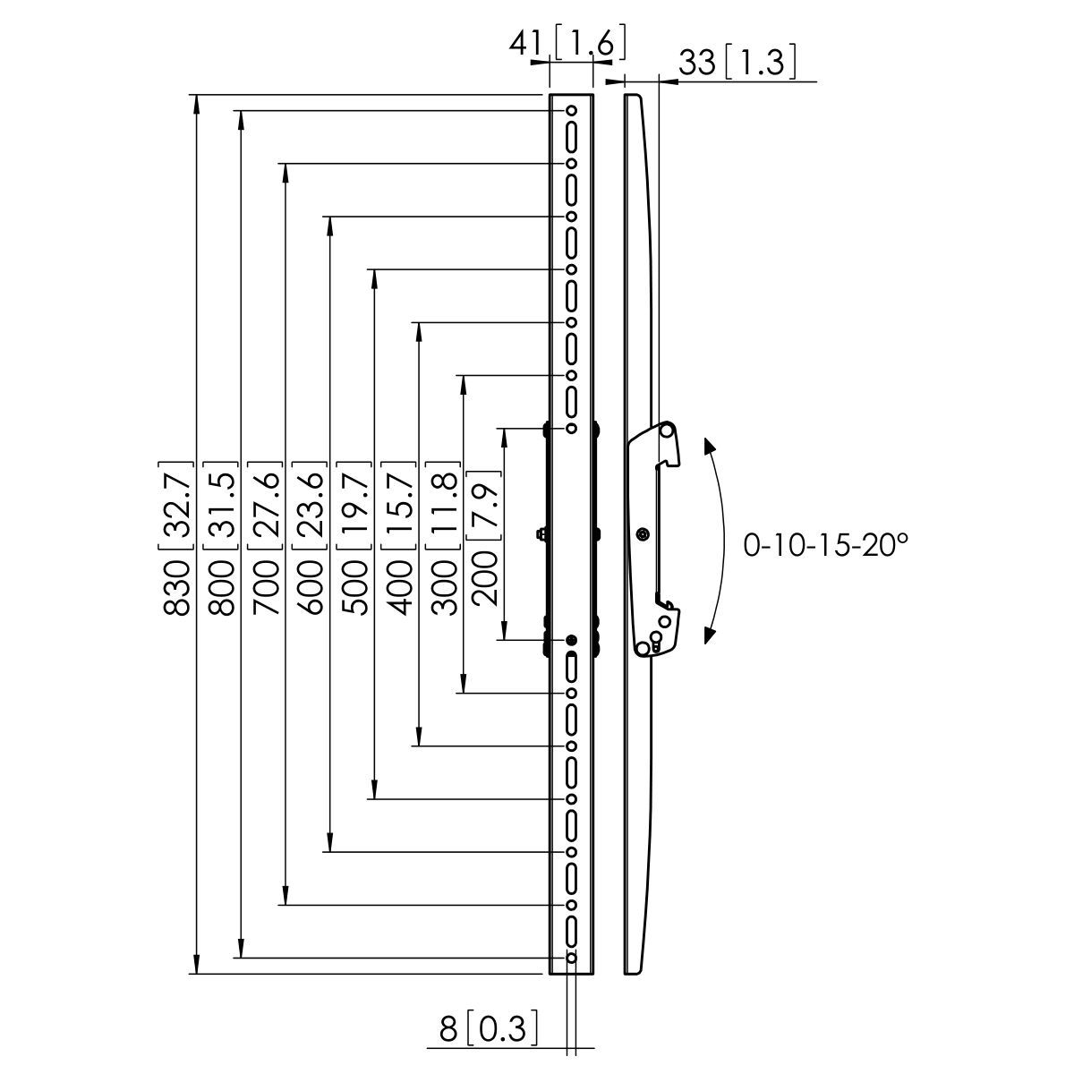 Vogel's PFS 3308 Направляющие для дисплея с функцией наклона - Dimensions