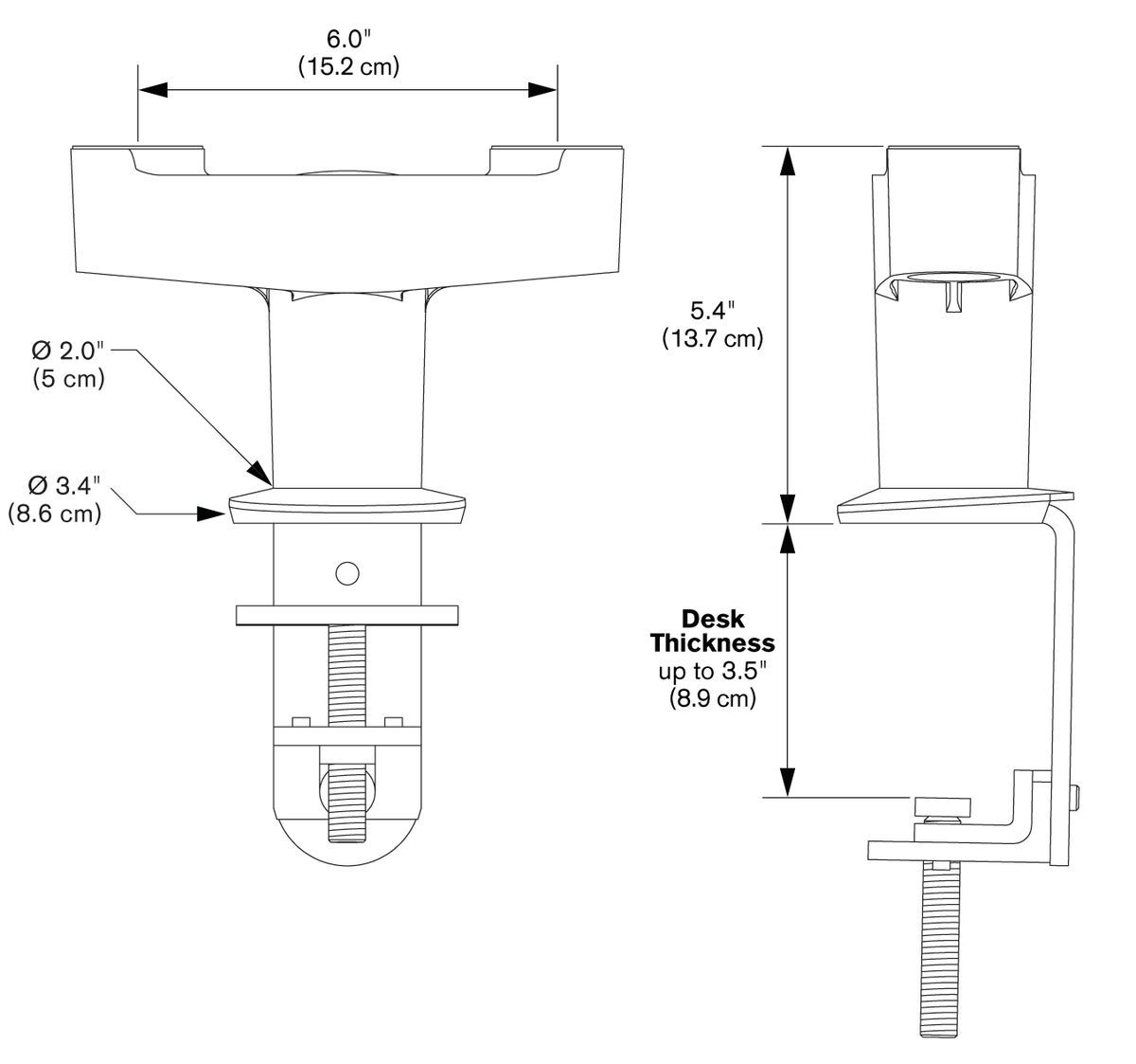 Vogel's PFA 9125 Dual adapter voor twee monitor armen (wit) - Dimensions
