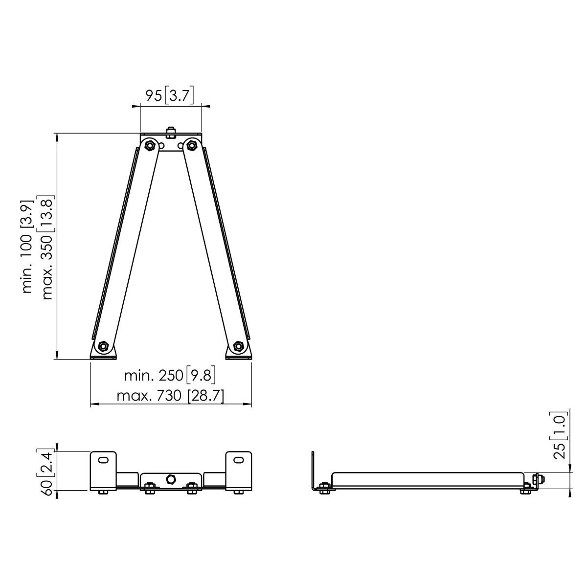 Vogel's PFA 9133 Wall support sliding bracket - Dimensions