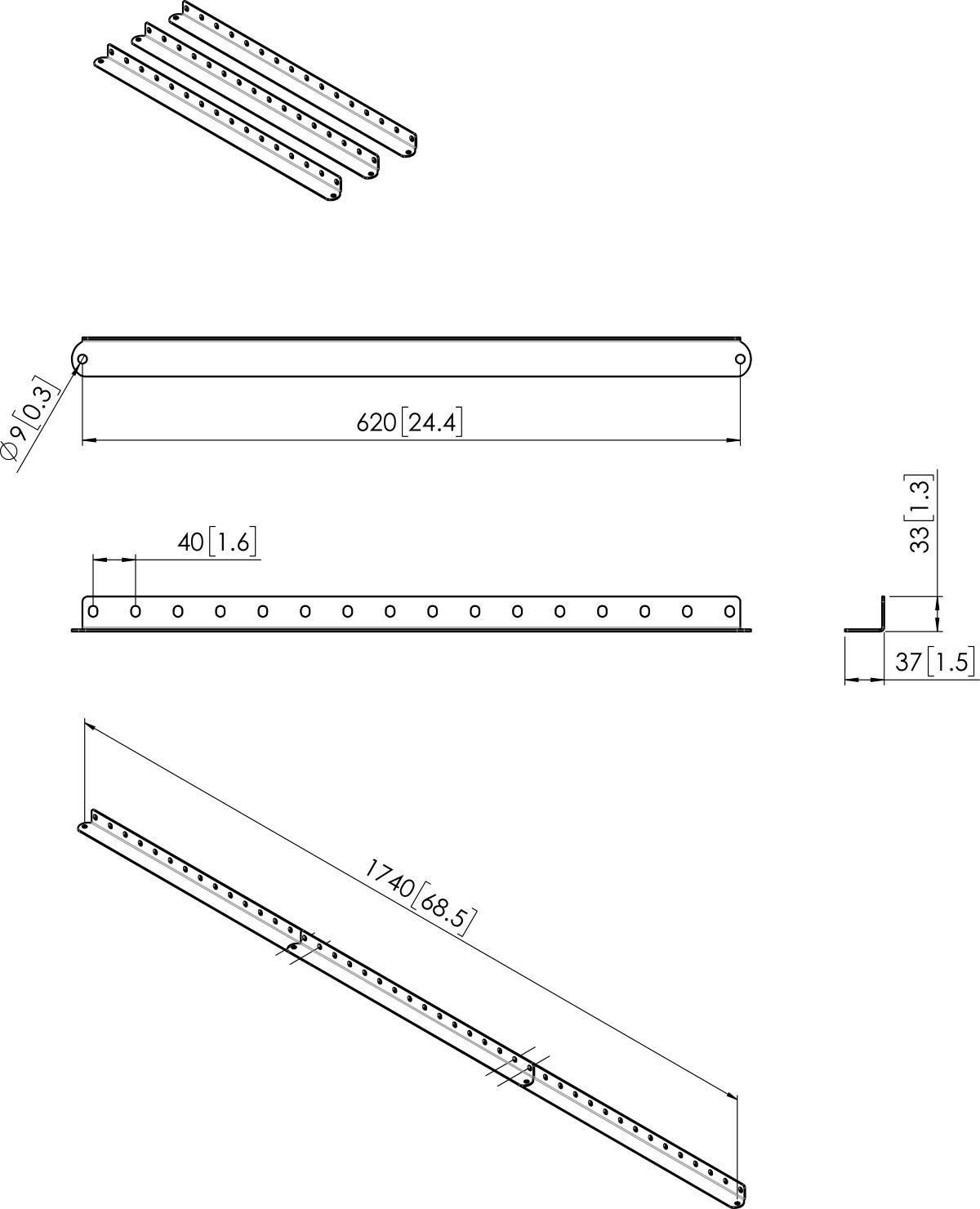 Vogel's PFA 9143 Wandhalterungs-Erweiterungsset, 3 Arme - Dimensions