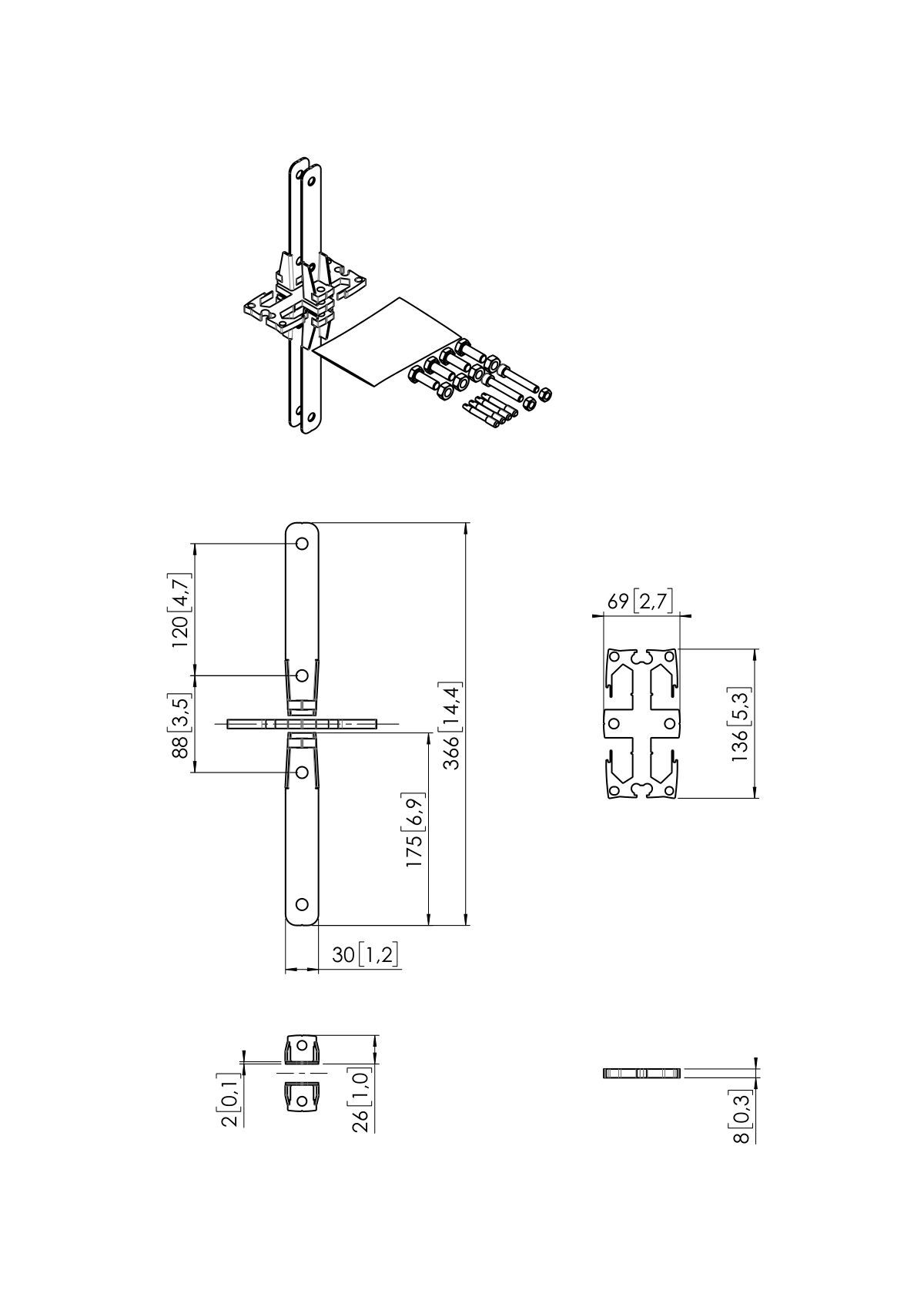 Vogel's PFA 9156 Accoppiatore per pali PUC 29 - Dimensions