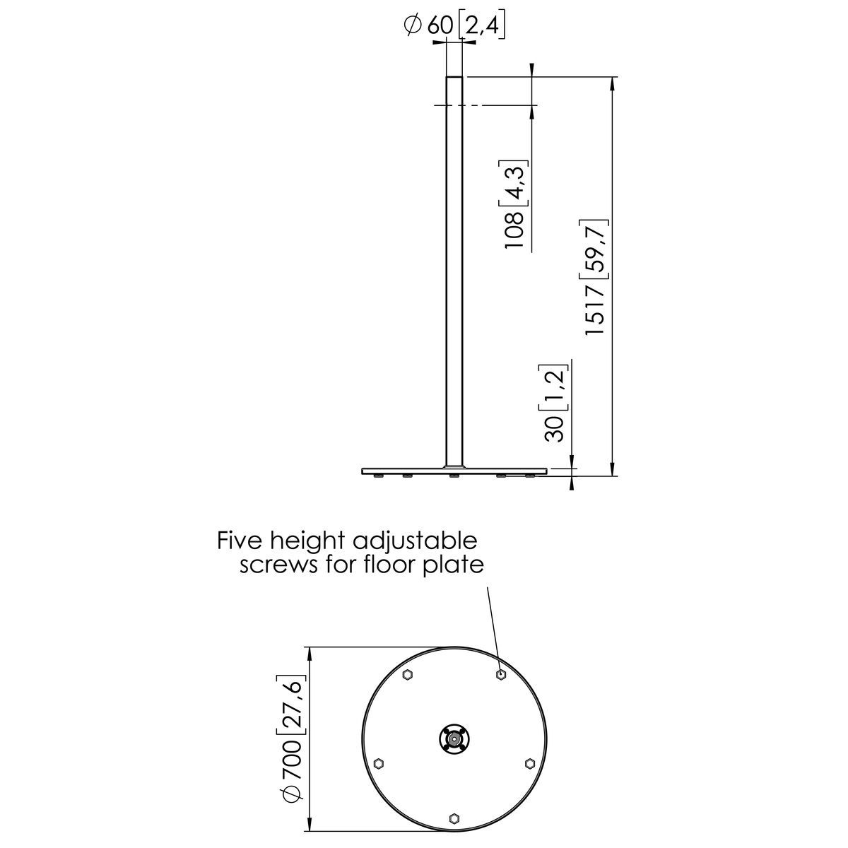 Vogel's PFF 1560 Display Floor Stand - Dimensions