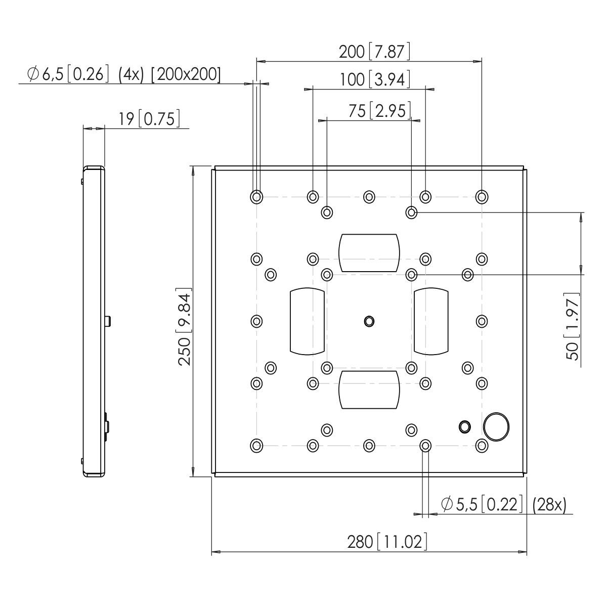 Vogel's FAU 3125 Display interface zilver - Dimensions