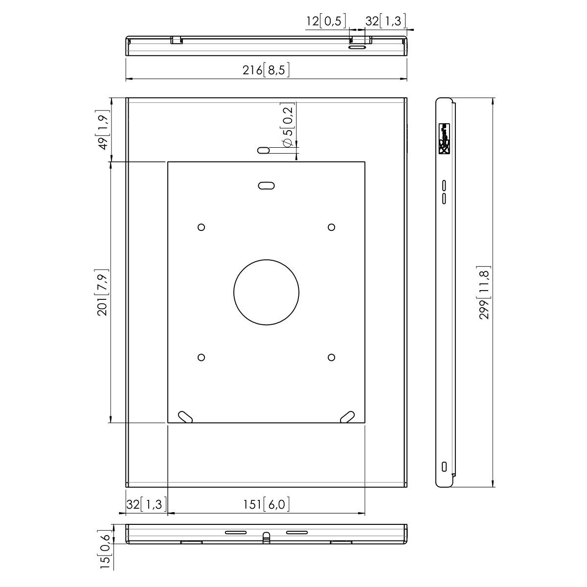 Vogel's PTS 1214 TabLock pour iPad (2018), iPad Air 1, 2 et iPad Pro 9.7 - Dimensions