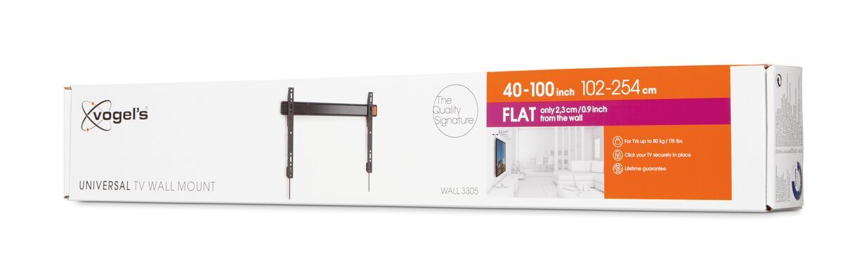Vogel's WALL 3305 Flache TV-Wandhalterung - Geeignet für Fernseher von 40 bis 100 Zoll und einem Gewicht bis zu 80 kg - Pack shot 3D