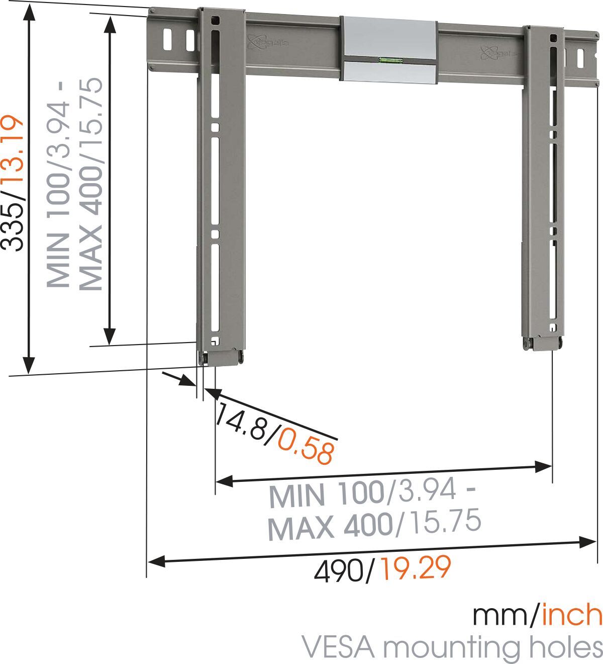 Vogel's THIN 205 UltraThin Fixed TV Wall Mount - Подходит для телевизоров от 26 до 55 дюймов до 25 кг - Dimensions