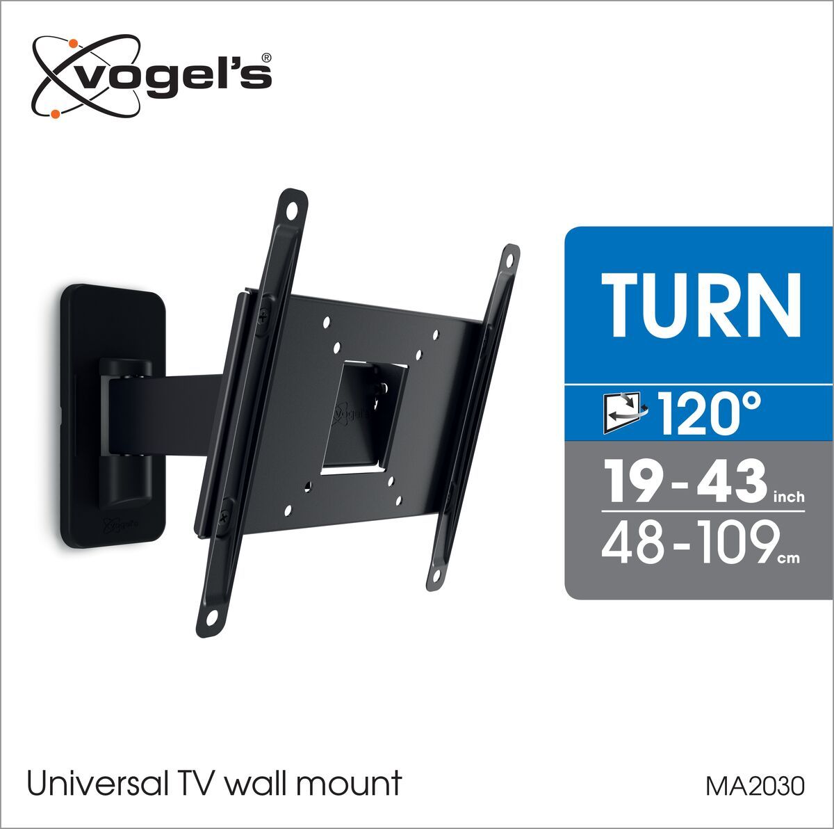 Vogel's MA 2030 - поворотный кронштейн для телевизора - Подходит для телевизоров от 19 до 43 дюймов - Подвижность (до 120°) - Наклон на угол до 15° - Packaging front