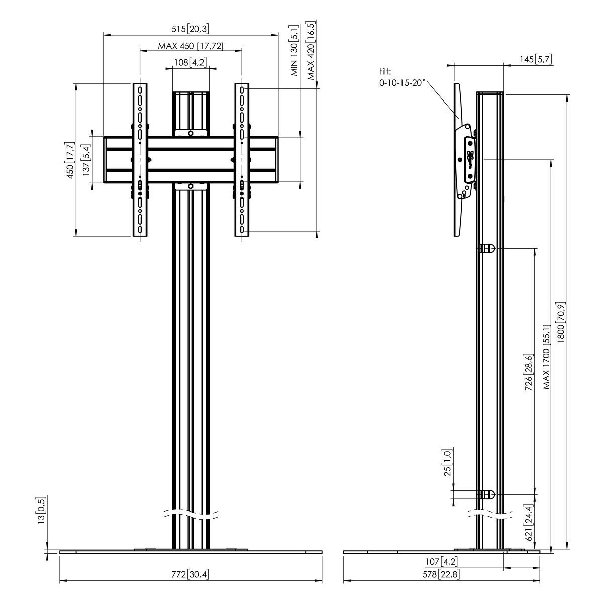 Vogel's F1844S Floor stand - Dimensions