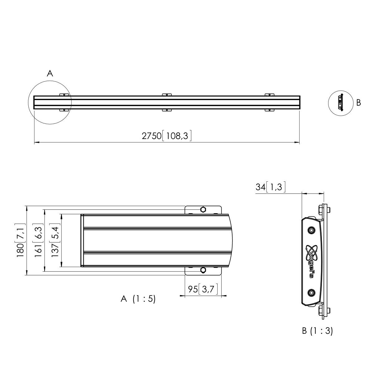 Vogel's PFB 3427 Display Interface Bar (silver) - Dimensions
