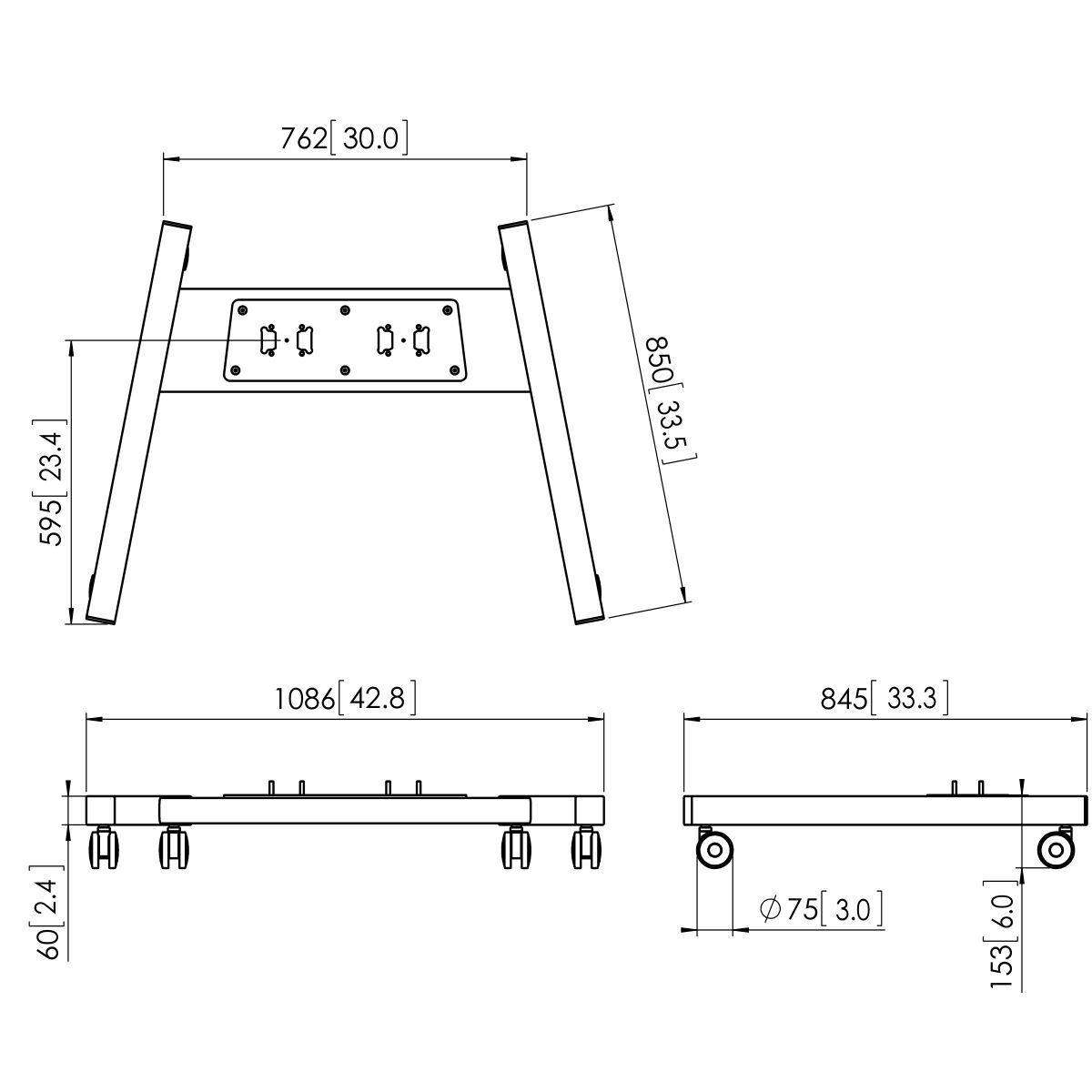 Vogel's PFT 8530S Trolley frame (zilver) - Dimensions