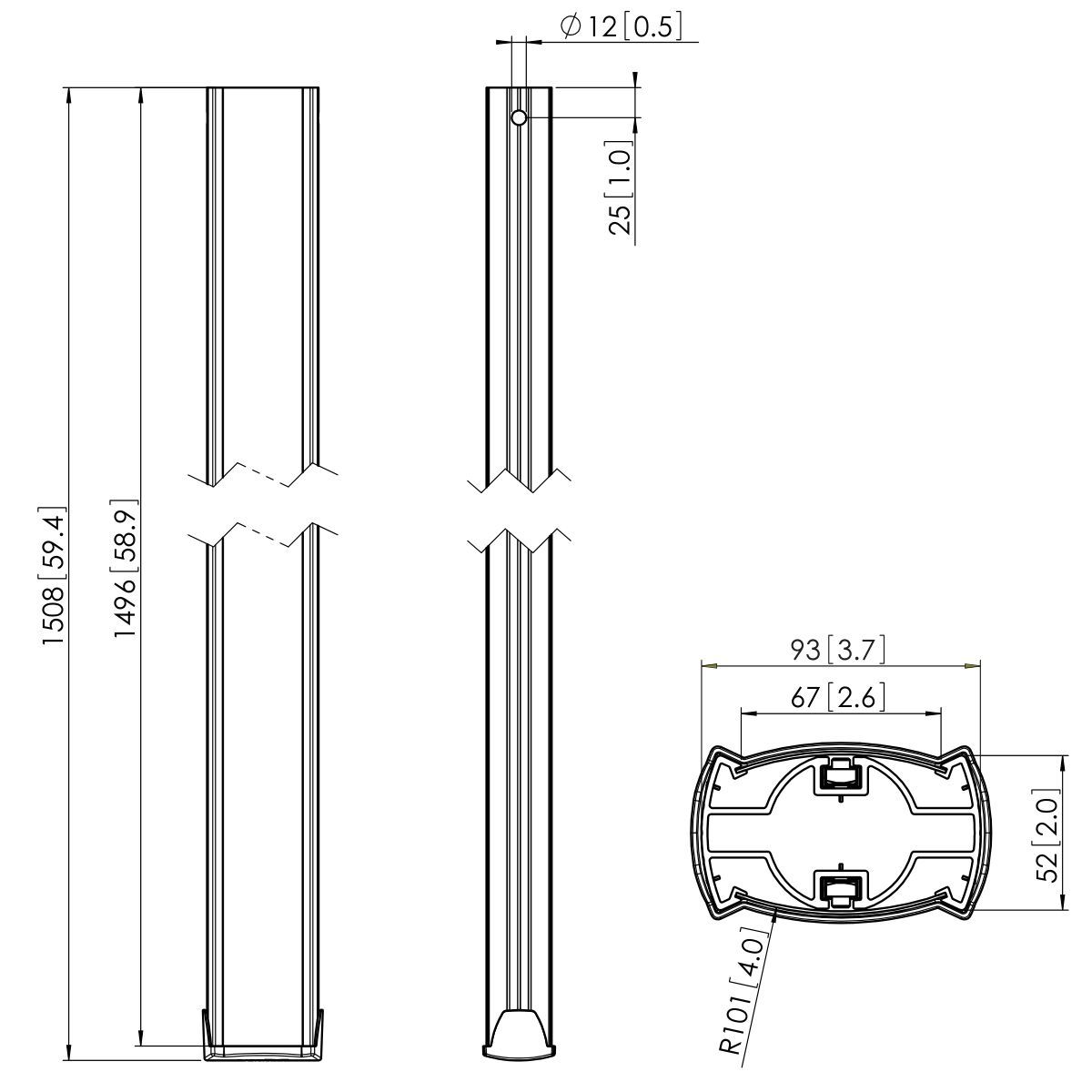 Vogel's PUC 2515S Buis 150cm (zilver) - Dimensions