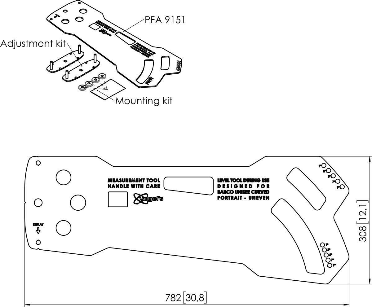 Vogel's PFA 9151 UniSee-Abstandhalter für curved Videowände 1,3,5,7,9 Grad - Dimensions