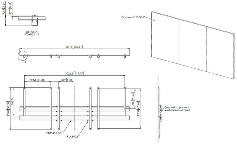 Vogel's INT8302 Interface mur LED pour Optoma Quad 163 pouces - Dimensions