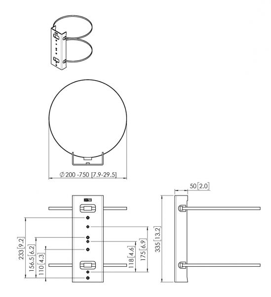 Vogel's PFA 9145 Sistema de fijación para columna - Dimensions