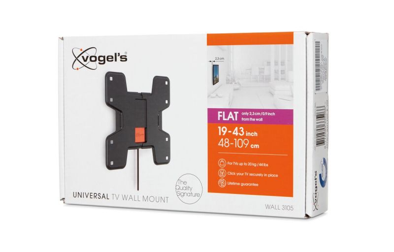 Vogel's WALL 3105 Fixed TV Wall Mount - Suitable for 19 up to 43 inch TVs up to 20 kg - Pack shot 3D
