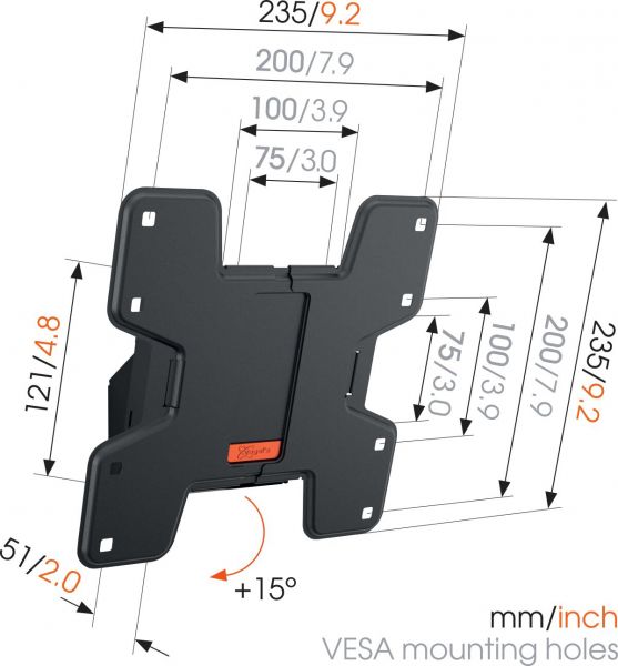 Vogel's WALL 3115 Tilting TV Wall Mount - Suitable for 19 up to 43 inch TVs up to 20 kg - Tilt up to 15° - Dimensions