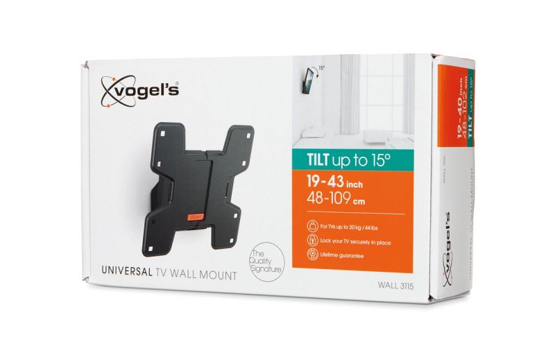 Vogel's WALL 3115 Support TV Inclinable - Convient aux téléviseurs de 19 à 43 pouces jusqu'à 20 kg - Inclinaison jusqu'à 15° - Pack shot 3D
