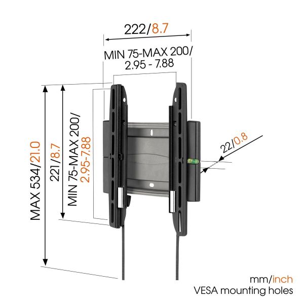 Vogel's EFW 8105 Fixed TV Wall Mount - Suitable for 19 up to 40 inch TVs up to 20 kg - Dimensions
