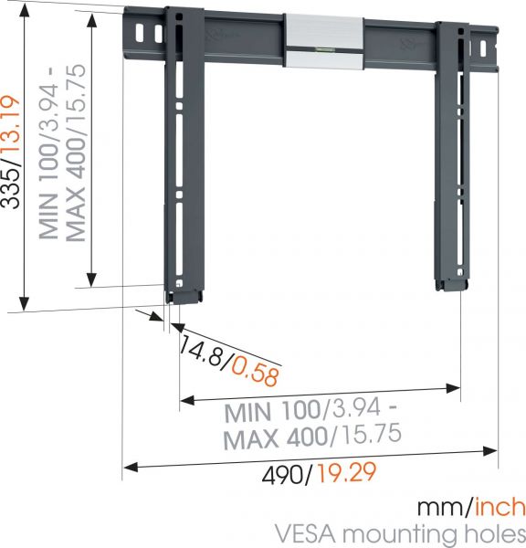 Vogel's THIN 405 ExtraThin Fixed TV Wall Mount - Suitable for 26 up to 55 inch TVs up to 25 kg - Dimensions