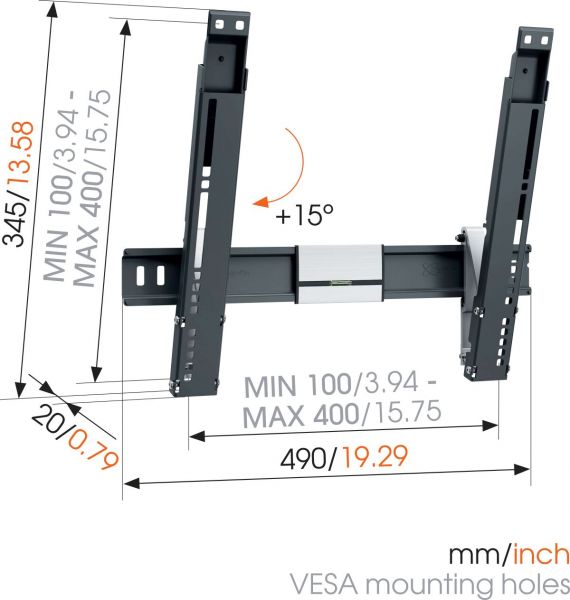 Vogel's THIN 415 ExtraThin Support TV Inclinable - Convient aux téléviseurs de 26 à 55 pouces jusqu'à 18 kg - Inclinaison jusqu'à 15° - Dimensions