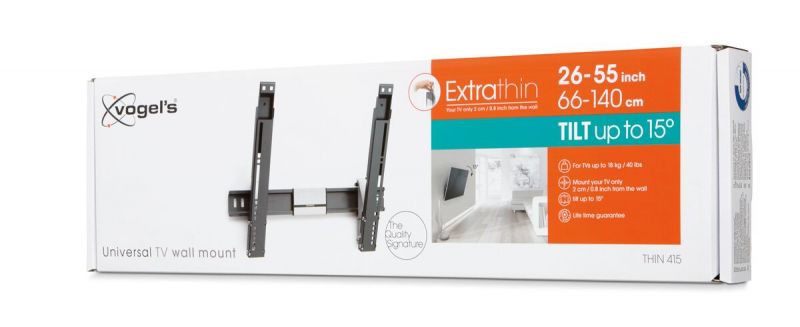Vogel's THIN 415 ExtraThin Tilting TV Wall Mount - Suitable for 26 up to 55 inch TVs up to 18 kg - Tilt up to 15° - Pack shot 3D