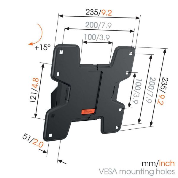 Vogel's W50610 Tilting TV Wall Mount - Suitable for 19 up to 43 inch TVs up to 20 kg - Tilt up to 15° - Dimensions