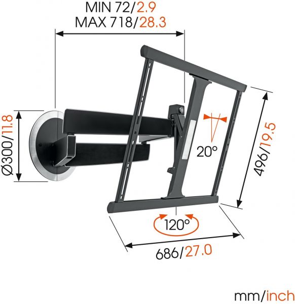 Vogel's DesignMount (NEXT 7345) Schwenkbare TV-Wandhalterung - Geeignet für Fernseher von 40 bis 65 Zoll und einem Gewicht bis zu 30 kg - Beweglich (bis zu 120°) - Dimensions