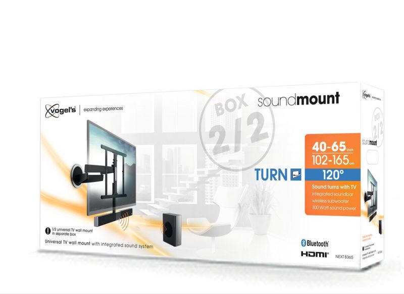 Vogel's SoundMount (NEXT 8365) Full-Motion TV Wall Mount with Integrated Sound 40 65 30 Motion (up to 120°) Pack shot 3D